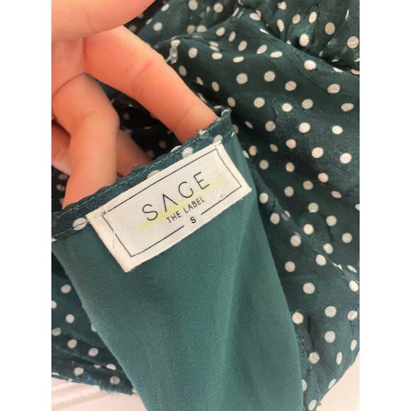 Sage The Label Womens Green V-Neck Polka Dot Embroidered Mini Wrap Dress Size S - Picture 9 of 9